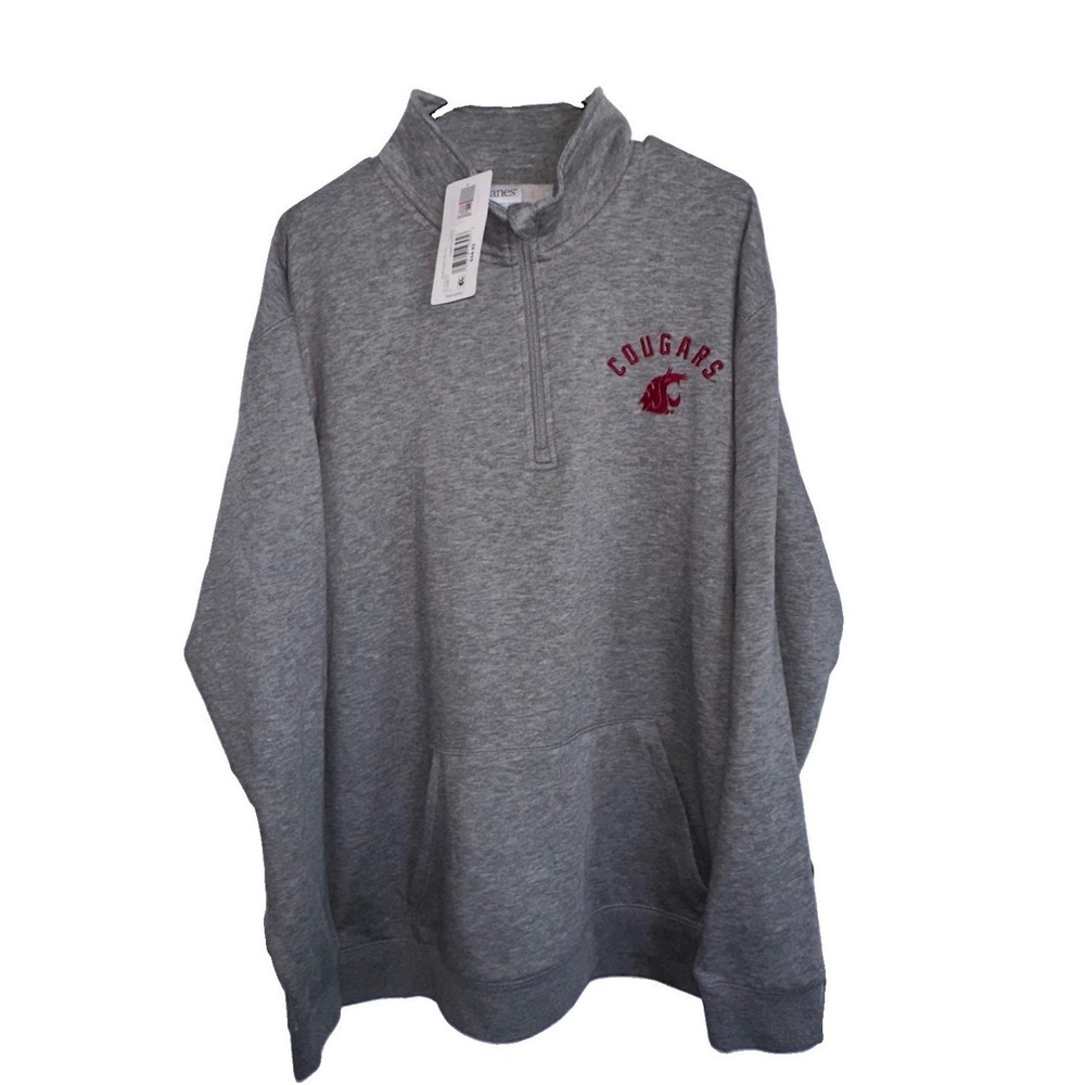 Hanes WSU Cougars Quarter Zip Sweatshirt Mens XL Gray Fleece Pullover New